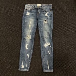 Current Elliott The Stiletto Dark Shredded Cropped‎ Ankle Jeans Womens Size 26/0